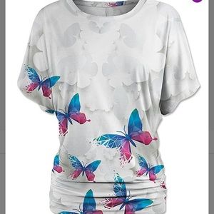 Light grey and blue floral butterfly Dolman top